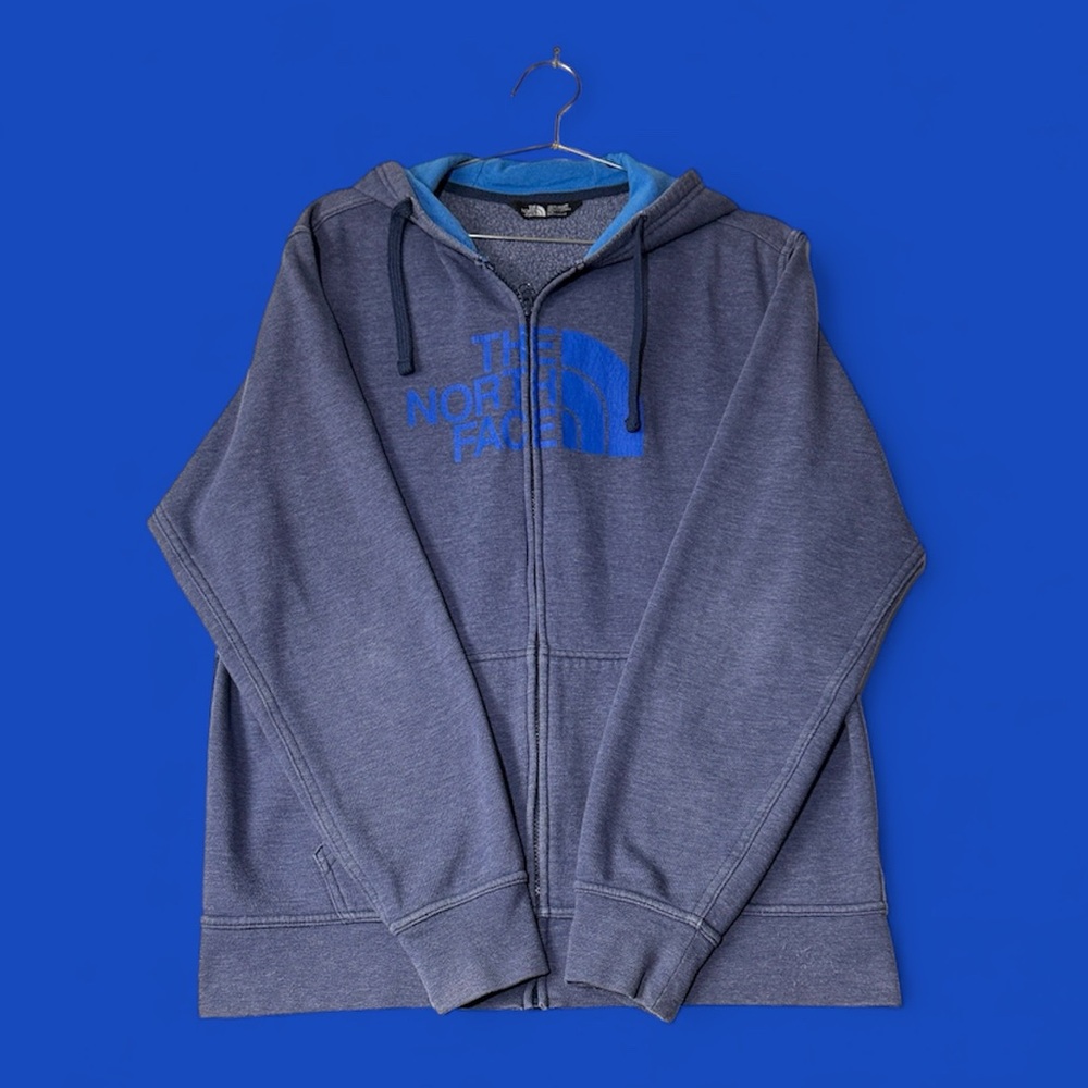 The North Face Men's Charcoal and Sky Blue Hoodie